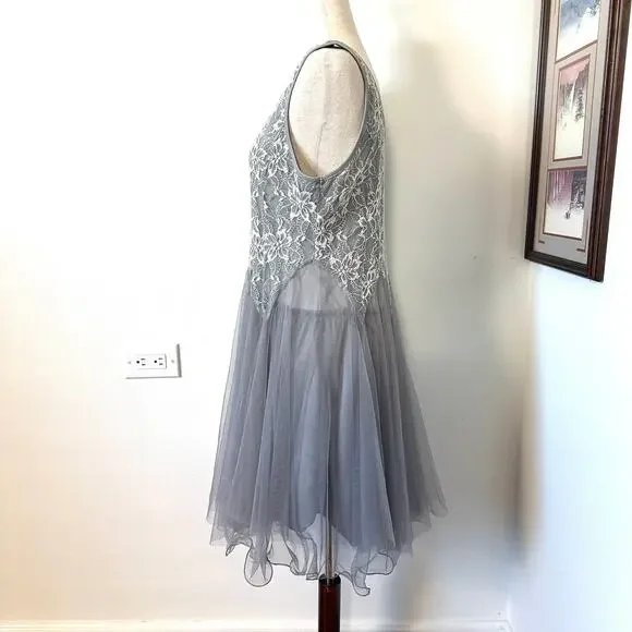 Ryu Gray Lace Tulle Fit Flare Dress L Prom Dance Romantic Balletcore Fairycore - Picture 5 of 12
